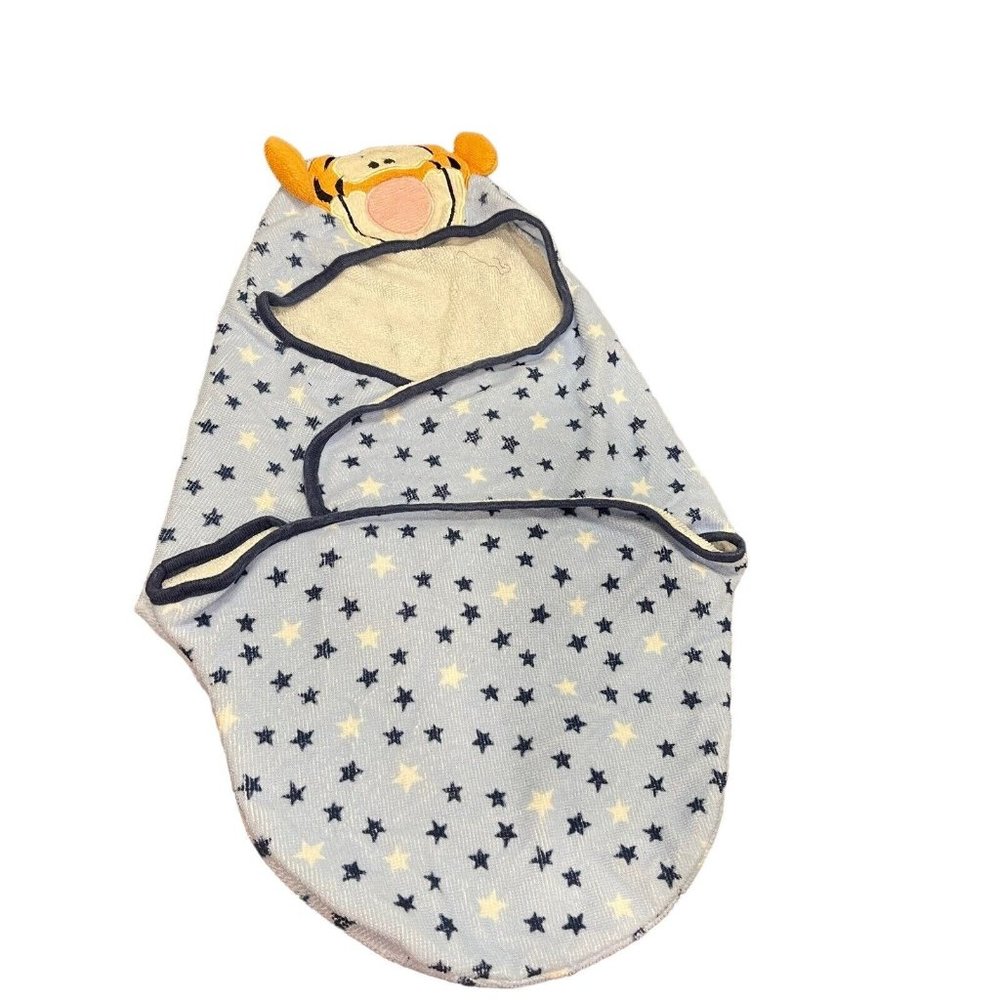 Disney Tigger Baby Hooded Swaddle Towel Blue w/Stars Winnie-The-Pooh Characters